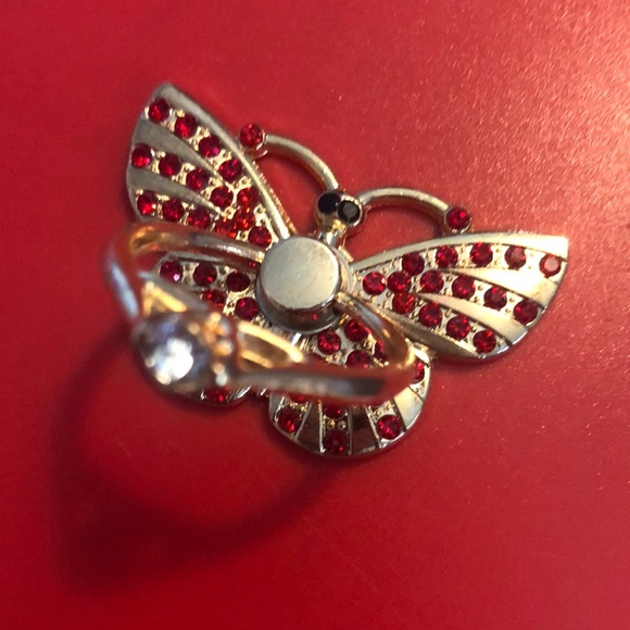#63- ❤️NWOT Cell Phone Ring Stand Holder Grip in Red Sparkle Butterfly ❤️ - Picture 8 of 16